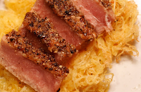Tuna steak with spaghetti squash, healthy meal ideas